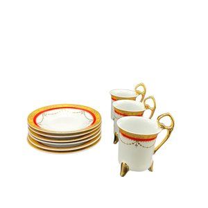Vintage Czechoslovakian Porcelain Footed Demitasse / Espresso Cups and Saucers 9